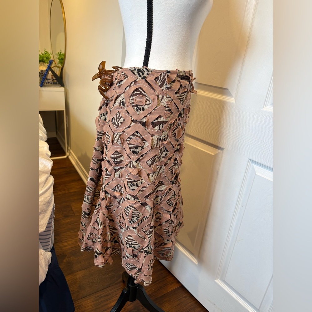 Melanie Lyne Animal Print Textured Ribbon Midi Skirt Size 16 - Picture 2 of 6